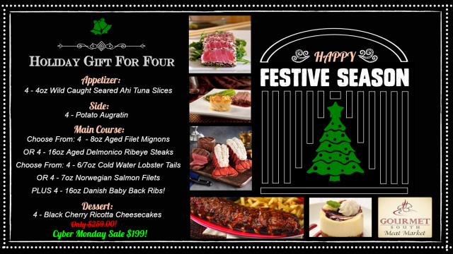 Holiday Gift For Four With 4 Racks Of Danish Ribs, Steaks & Seafood